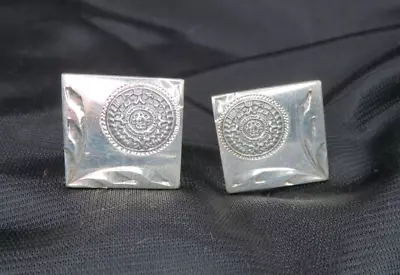 Vintage Sterling Silver Mexico Mayan Calendar .925 Square Cufflinks • $19.95