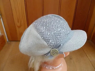 Monsoon Accessorize Grey Cream Beige Hotchpotch Woven Baker Boy Hat Cap Sparkle • £14.99