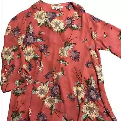 Rose & Olive Mock Wrap Coral Floral ¾ Sleeve Blouse- Sz Medium • £17.36