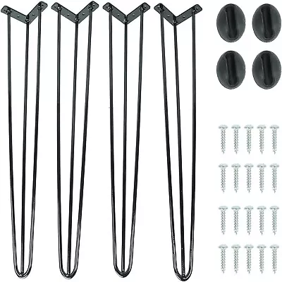 Coffee Table Metal Hairpin 28 -40  Legs Iron Bar Black (Set Of 4) 3-Rod • $37.99