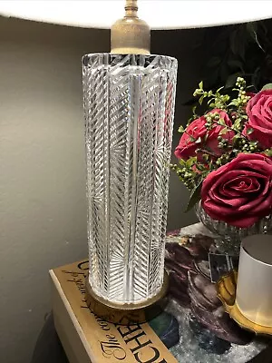 Vintage Signed Waterford Crystal & Brass Herringbone Table Lamp 16” • $275