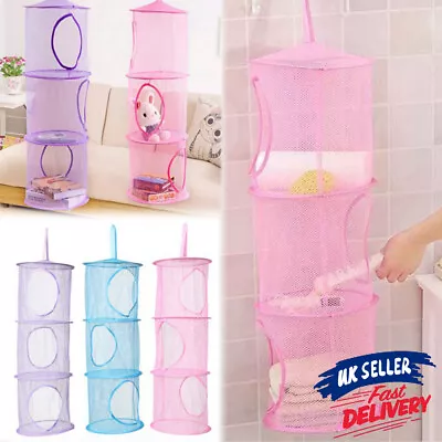 £7.74 • Buy 3 Tier Toy Kids Compartment Bedroom Hanging Storage Mesh Net Bathroom Organizer