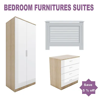 Bedroom Furniture Set - Wardrobe Chest Of 4 Drawers Radiator Cover White Home • £302.99