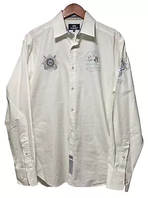 La Martina Shirt Mens Medium White Baby Blue Long Sleeve Embroidered Button Up • $39.99