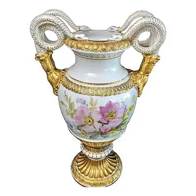 15.4  C1860 Meissen Vase Serpent Handles Hand Painted Heavy Gold • $2362.50