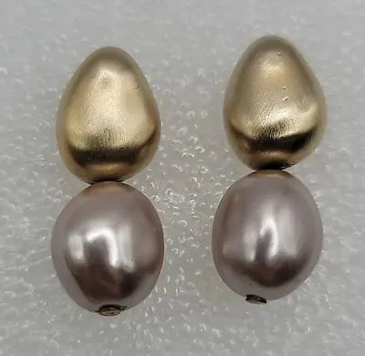 Vtg Marvella Two Tone Faux Pearl Pierced Earrings • $12.99