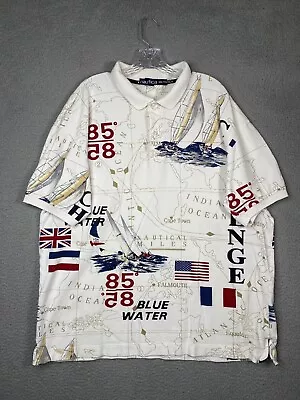 Vintage Nautica Polo Shirt Mens 2XL White Beige Saling World Map Short Sleeve • $25