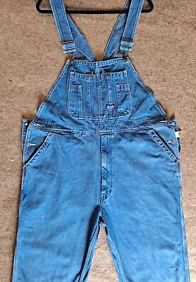 Big Smith Overalls Mens 44x32 Blue Carpenter Denim Bib Button Snap Heavy • $24