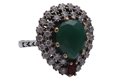 Turkish Jewelry  Drop Dark 925 Sterling Emerald Ruby Ring Size Options • $77