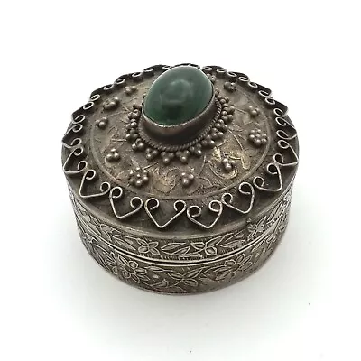 Antique 800 Silver Malachite Floral Beaded Trinket Jewelry Box 48gr • $299