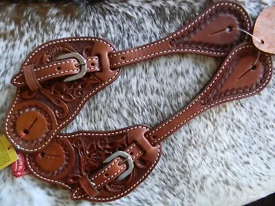 MENS Genuine Leather Richly Floral Tooled Western Pair Spur Straps   • $20.95