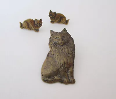$15 • Buy Vintage Cat Pin And Earrings Victorian Revival Cat Jewelry