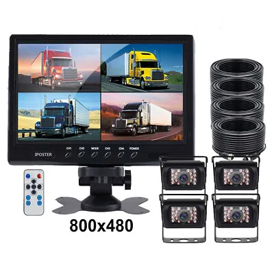 9  Quad Monitor 4 PIN CCD IR Rear View Camera 12-24v System Truck Motorhome RV • $136.99