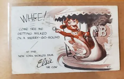 1939 ELSIE The COW NY WORLDS FAIR Whee Merry Go Round Postcard Posted Borden's • $14.50