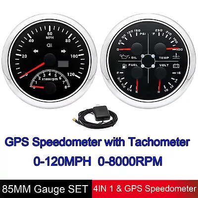 2 Gauge Set 85mm GPS Speedometer 120MPH W/Tacho 0-8000RPM & 85mm 4 In 1 Gauge • $92.56