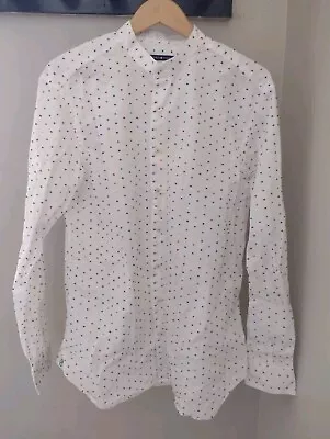 Hammer Made L/S Button Down Dress Shirt 41/16 White Embroidered Dots Band Collar • $19.99
