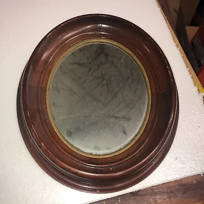 Pretty C1880 Vintage Black Walnut Oval Mirror Picture Frame 13/11” Gold Liner  • $119