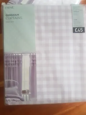 Next (£45) Lilac Gingham Tab Top Blackout/thermal Curtains 117x137 Bid From £10! • £10