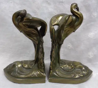 Vtg Estate Find ~ Art Deco JENNINGS BROTHERS 3024 Crane Spelter Bookends ~ 6  H • $99.99