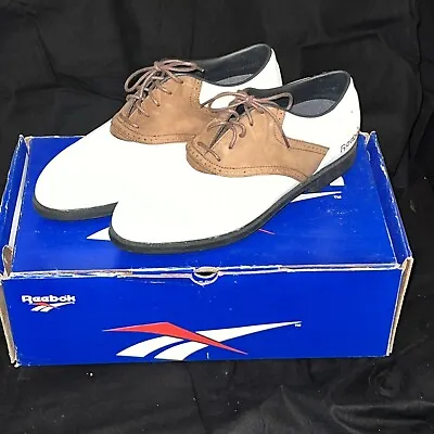 Vintage Reebok White Saddle Leather Golf Shoes Metal Spikes Women’s Size 8 1/2 • $44.99
