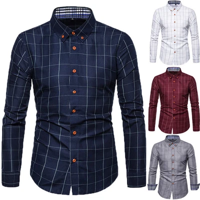 Mens Blouse Lapel Neck Tops Men Business Autumn Turn Down Collar Tunic Shirt • £17.79