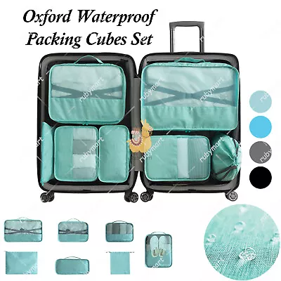 7Pcs Packing Cubes Travel Pouches Luggage Organiser Clothes Suitcase Storage Bag • $15.99