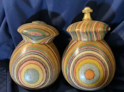 Vintage Mr Dudley Salt Pepper Mill Grinder Shaker Retro Wood Rainbow • $30