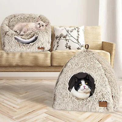 Cat Cave Bed Calming Cuddle Soft Warm Plush Sleeping Nest Tent House Washable • $29.59