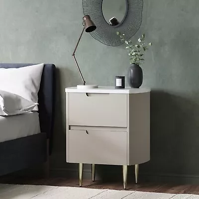 Bedside Table Grey Marble Top With 2 Storage Drawers Bronze Legs Modern Style • £205.92