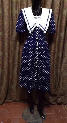 Vintage 70's Uber Polka Dot Sailor Rockabilly Dress • $21.99