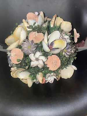 Large Shell Art Vintage Flower Bouquet Handmade From Seashells & Coral 12” Uniq • $30