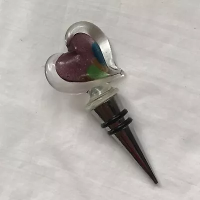 Murano Style Glass Wine Bottle Stopper - Purple Blue Green • $11.50