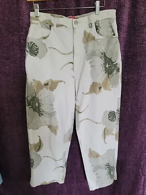 Vintage Gloria Vanderbilt Jeans Off-white With Gray Tan Flowers Leaves Size 12 • $5.23