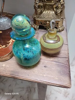 Rare Mdina Signed Blue Decanter And Green Perfume Bottle • £75