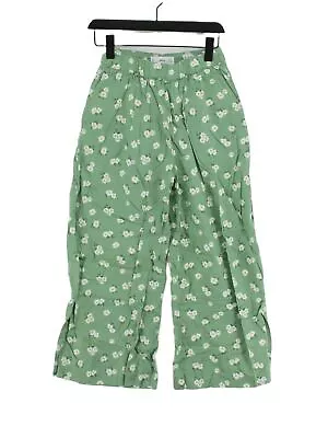 MNG Women's Suit Trousers XS Green Floral Linen With Cotton Straight Dress Pants • £7.60