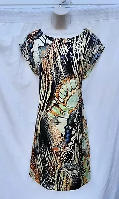 Tunic Dressbutterfly Wing Print60s70s80's Vintage Stylesatinsize 10 Ap • £5.99