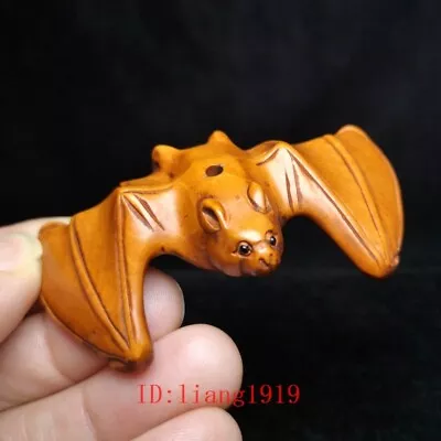 Old Japanese Boxwood Hand Carved Bat Statue Netsuke Gift Collection 2.8 Inch • £23.99