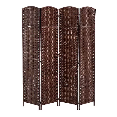 6' Tall Wicker Weave Four Panel Room Divider Privacy Screen Chestnut Brown • $87.35