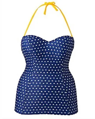 Panache Leena Bandeau Swim Tankini Top Halterneck Size UK 36D Beach Heart Navy • £17.99