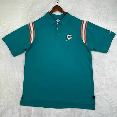 $18 • Buy Vtg Miami Dolphins NFL Polo Shirt Mens XL Blue Green Reebok Team Apparel