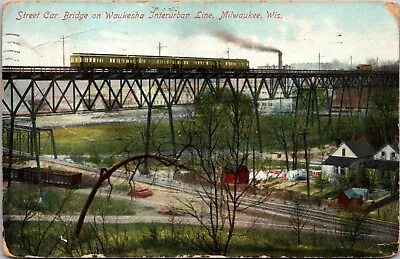 Milwaukee Wisconsin WI Street Car Bridge On Waukesha Interurban Line Postcard • $9.99