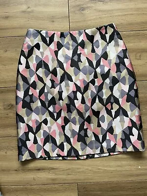 Warehouse Uk Size 8 Pink Purple Black Knee Length Pencil Skirt Occasion Smart • £7.99