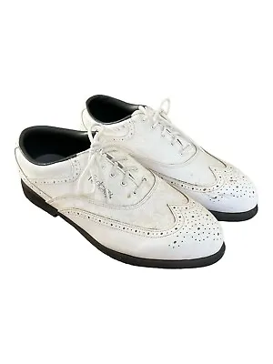 Vintage Mens Footjoy Greenjoys White Golf Shoes 9 Wide W/ Hard Spikes Cleats • $23.99