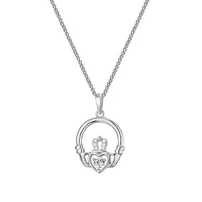 Sterling Silver CZ Claddagh Necklace - 16 Inches • £23.05