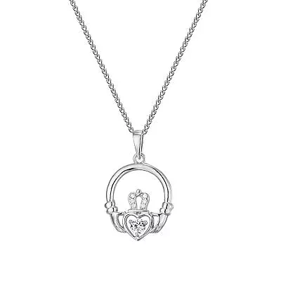 Sterling Silver CZ Claddagh Necklace - 16 Inches • £23.05