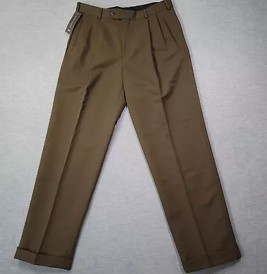 Dockers Dress Pants Mens 33x32 Brown Premium Pleated Cuffed Relaxed Fit NWT • $29.99