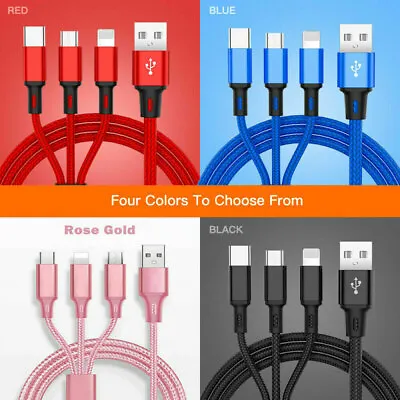 $5.95 • Buy 3 In 1 Multi USB Charger Charging Cable For IPhone USB TYPE C Android Micro