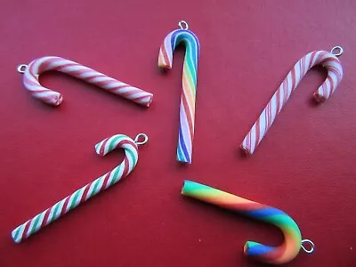 5 X Candy Cane Resin Charms Pendants Jewellery Making Sweets • £4.20