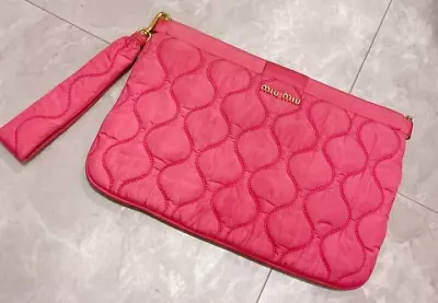 Miumiu Quilted Clutch Bag Pink Shipped From Japan • $108