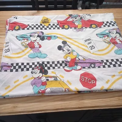 Disney Mickey Mouse Twin Flannel Flat Sheet Race Car - Vintage • $13